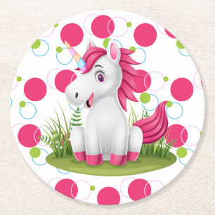 Dessous-de-verre Rond En Papier Thème Anniversaire de la licorne