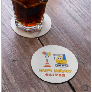 Dessous-de-verre Rond En Papier Thème de construction fête d'anniversaire