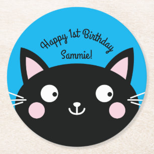 Dessous-de-verre Rond En Papier Thème de fête d'anniversaire de Cat Cute Kitty