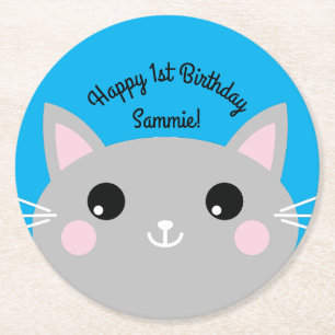 Dessous-de-verre Rond En Papier Thème de fête d'anniversaire de Cat Cute Kitty