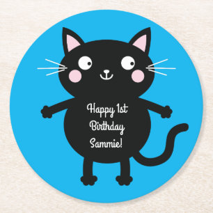 Dessous-de-verre Rond En Papier Thème de fête d'anniversaire pour enfants Chat Mig