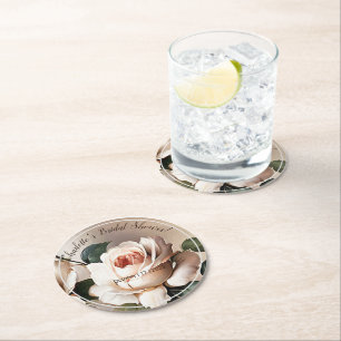 Dessous-de-verre Rond En Papier Thème Mariage Rose Thé