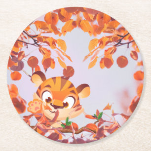 Dessous-de-verre Rond En Papier Tigre à l'intérieur des Feuilles volants à l'autom