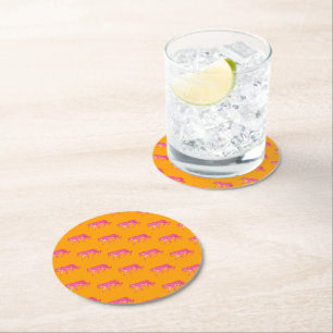 Dessous-de-verre Rond En Papier Tigre rose chaud sur Motif orange gras