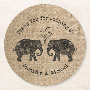 Dessous-de-verre Rond En Papier TONNES D'AMOUR   Elephant Couple Mariage Faveur