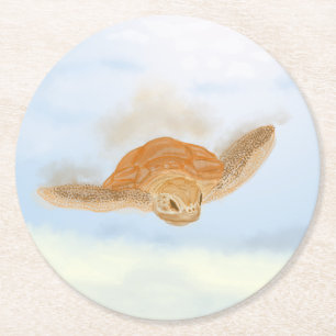 Dessous-de-verre Rond En Papier Tortue sous l'eau.