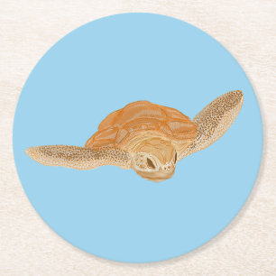 Dessous-de-verre Rond En Papier Tortue sous l'eau - transparente. 