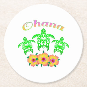 Dessous-de-verre Rond En Papier Tortues de mer vertes Hawaiian Ohana