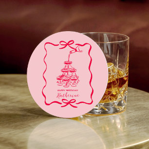 Dessous-de-verre Rond En Papier Tour de champagne rose dessins à main levée Annive