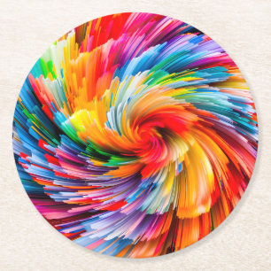 Dessous-de-verre Rond En Papier Tourbillon Moderne Abstrait Arc-en-Ciel Vibrant