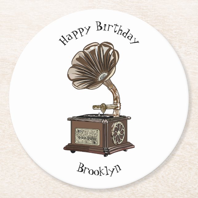 Dessous-de-verre Rond En Papier Tourne-disque dessin animé (Devant)