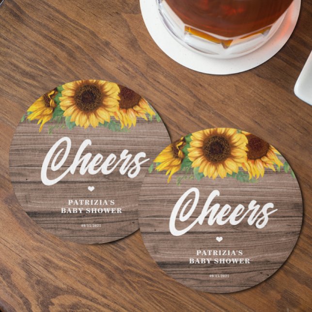 Dessous-de-verre Rond En Papier Tournesol automne | Papier Baby shower (Créateur téléchargé)