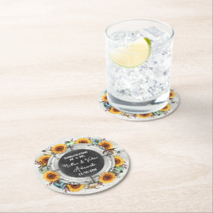 Dessous-de-verre Rond En Papier Tournesol Citrouille Campagne Rustique Mariage de 