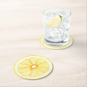 Dessous-de-verre Rond En Papier Tranche complète de citron en aquarelle