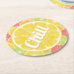 Dessous-de-verre Rond En Papier Tranches d'agrumes de citron froid