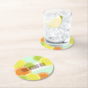 Dessous-de-verre Rond En Papier Tranches de fruits d'agrumes colorés et modernes