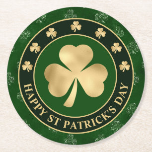 Dessous-de-verre Rond En Papier Trèfle de Shamrock vert et or Saint Patrick