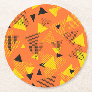 Dessous-de-verre Rond En Papier Triangles d'Art Moderne Abstrait Orange Jaune Noir