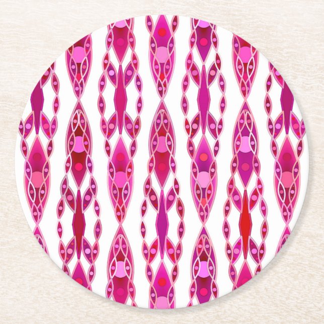 Dessous-de-verre Rond En Papier Tribal Batik - Burqundy et Fuchsia Pink (Devant)