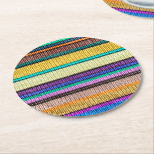 Dessous-de-verre Rond En Papier Tricot coloré Bandes motif transparent 1