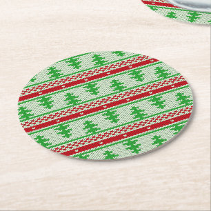 Dessous-de-verre Rond En Papier Tricot de Noël sans couture motif 2 + vos idées