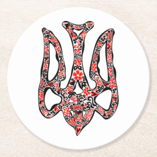 Dessous-de-verre Rond En Papier Trident de l'emblème national ukrainien tryzub sty