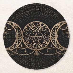 Dessous-de-verre Rond En Papier Triple Moon - Triple Goddess Gold and black