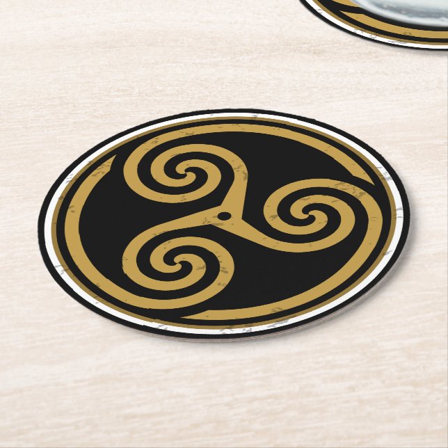 DESSOUS-DE-VERRE ROND EN PAPIER TRISKELION TRIPLE CELTIQUE SPIRAL (Incliné)