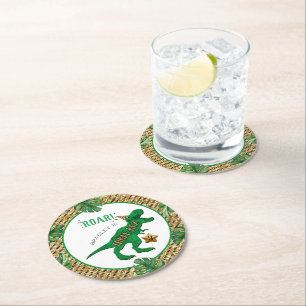 Dessous-de-verre Rond En Papier Trois Rex Dinosaur 3e anniversaire