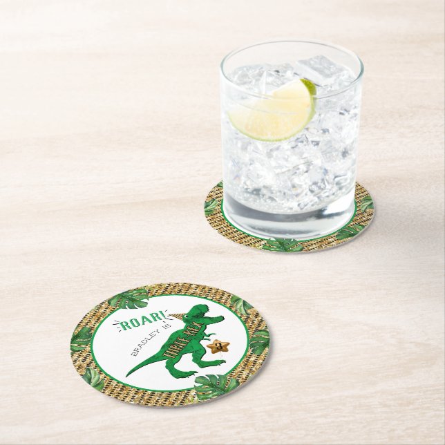 Dessous-de-verre Rond En Papier Trois Rex Dinosaur 3e anniversaire (En situation)
