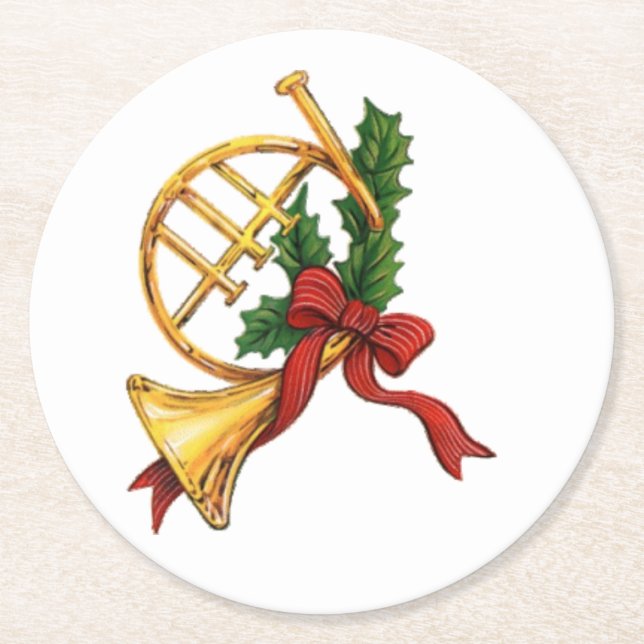 Dessous-de-verre Rond En Papier Trompette de Noël (Devant)