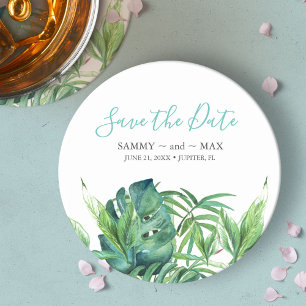 Dessous-de-verre Rond En Papier Tropical Beach Destination Wedding Enregistrer la 