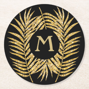 Dessous-de-verre Rond En Papier Tropical Gold Parties scintillant Palm Tree Fronds
