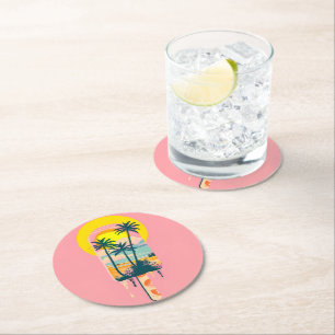 Dessous-de-verre Rond En Papier Tropical Summer Sunset Sweets Paradise