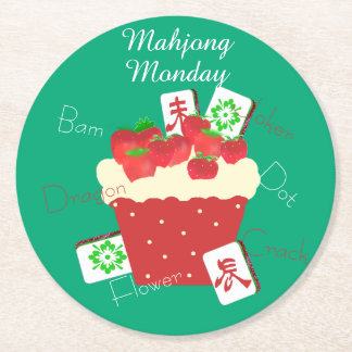 Dessous-de-verre Rond En Papier Tuiles de Mahjong et Gâteau aux Fraises