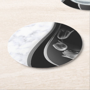 Dessous-de-verre Rond En Papier Tulipes Abstraites Marbres blancs