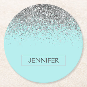 Dessous-de-verre Rond En Papier Turquoise Aqua Blue Silver Parties scintillant Gir