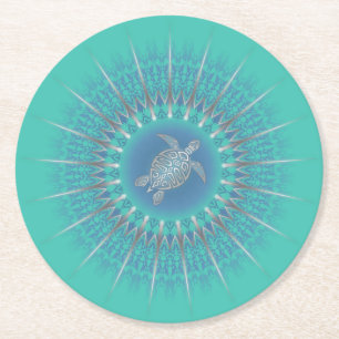 Dessous-de-verre Rond En Papier Turquoise argentée Turquoise Mandala
