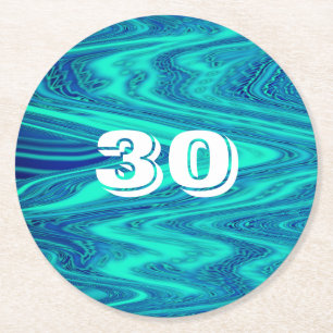 Dessous-de-verre Rond En Papier Turquoise Blue Waves 30e anniversaire de l'âge per