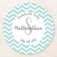 turquoise et blanc chevron monogramme fête