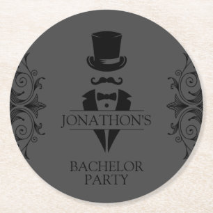 Dessous-de-verre Rond En Papier Tuxedo Enterrement de Vie de Garçon Gris