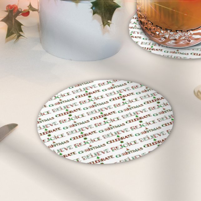 Dessous-de-verre Rond En Papier Typographie de Noël Rouge Vert Festif (Créateur téléchargé)