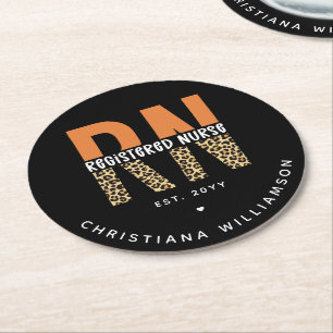 Dessous-de-verre Rond En Papier Typographie du léopard de l'infirmière autorisée