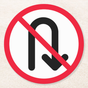 Dessous-de-verre Rond En Papier U Tourner Signal interdit   Dessous de verre arron