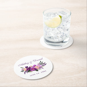Dessous-de-verre Rond En Papier Ultra violet violet Mariage d'aquarelle Florale PS