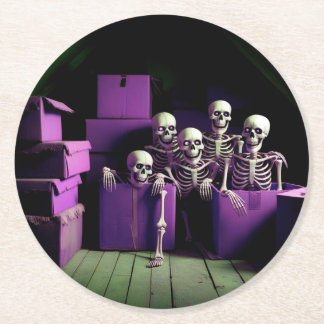 Dessous-de-verre Rond En Papier Un amas de squelettes Éffrayants en violet ! Desso