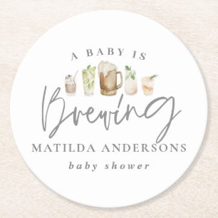 Dessous-de-verre Rond En Papier Un bébé brasse du baby shower de bière aquarelle