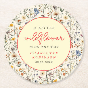 Dessous-de-verre Rond En Papier Un petit Baby shower de fille Fleur sauvage