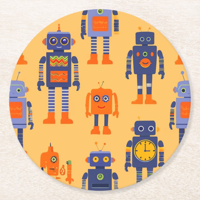 Dessous-de-verre Rond En Papier un repas amusant avec un robot et un enfant (Devant)