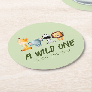 Dessous-de-verre Rond En Papier Un Sauvage Sur Le Chemin Du Baby shower Safari